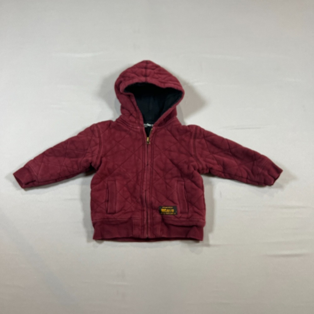 Gap Baby Quilted Jacket Kids 2 Years Burgundy Hooded Full Zip Ribbed Long Sleeve